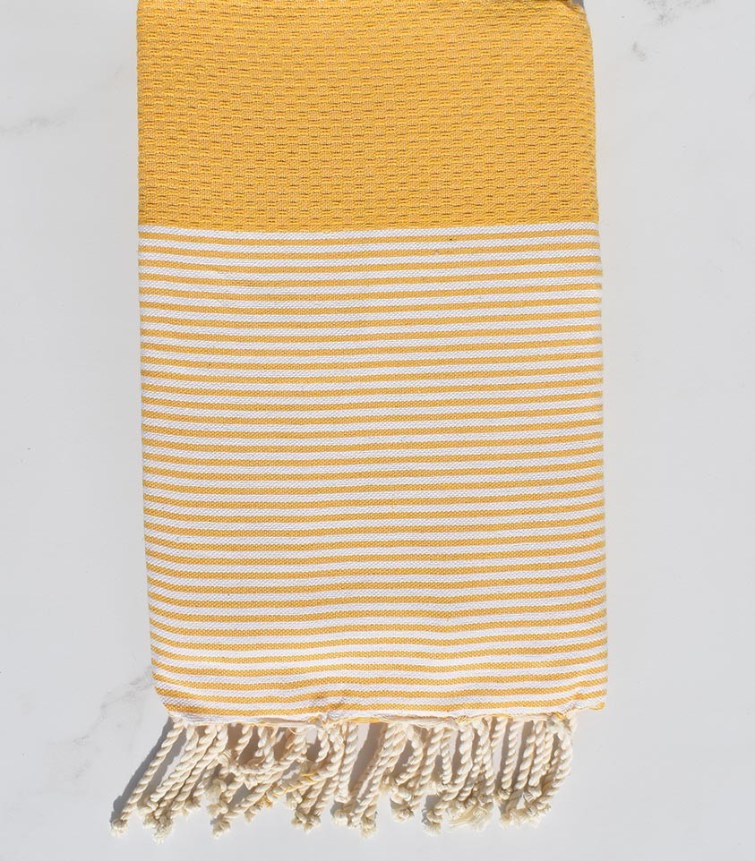 FOUTA NID D'ABEILLE jaune impérial avec rayures Fouta Tunisia - 1