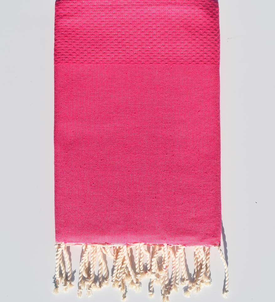 FOUTA nid d'abeille unie rose bonbon Fouta Tunisia - 1