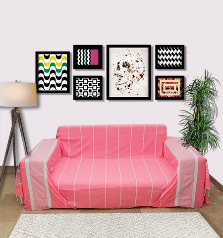 Jeté rose fluo rayée blanc Fouta Tunisia - 1