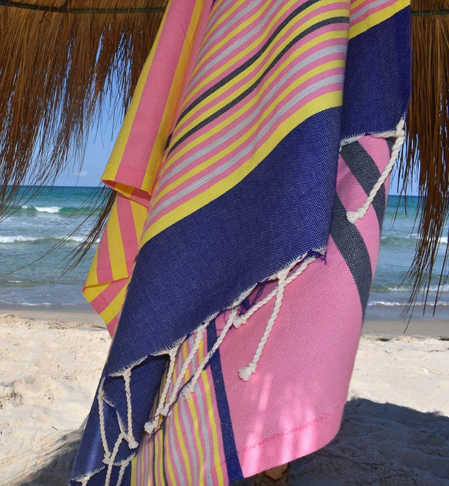 Fouta 5 couleurs rose, bleu denim, jaune, gris clair et anthracite Fouta Tunisia - 6