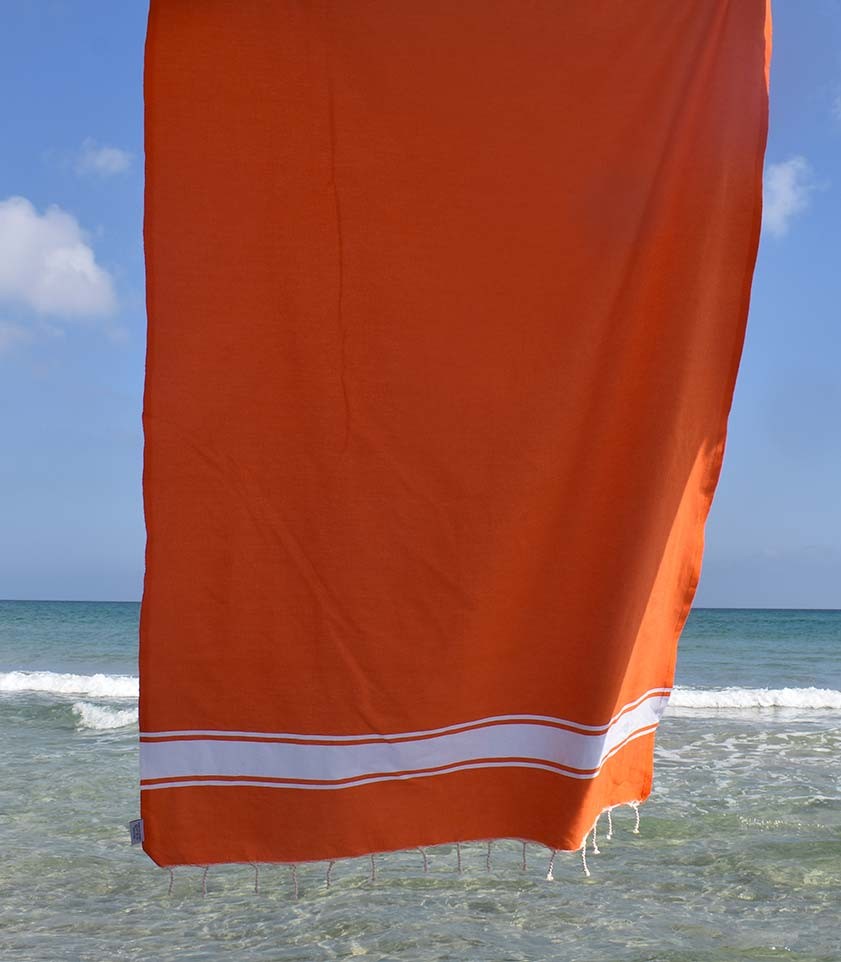 Fouta Plate orange rayée blanc Fouta Tunisia - 3
