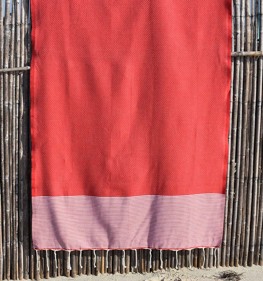 Serviette de plage nid d'abeille rouge Fouta Tunisia - 1