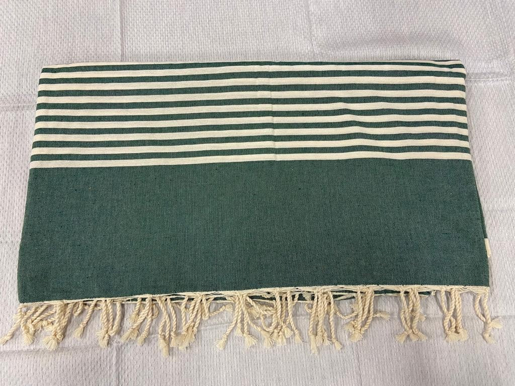 Jeté vert bouteille avec rayures  - 1