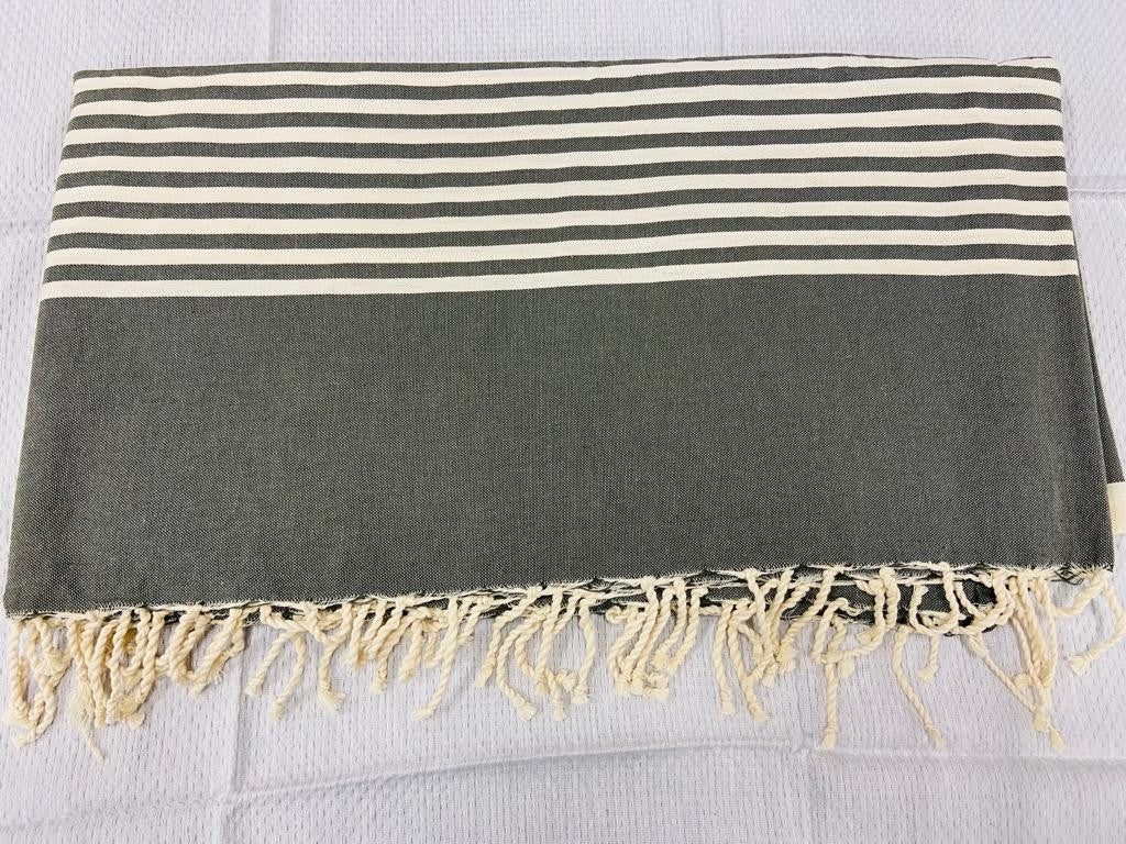 Jeté vert gris avec rayures Fouta Tunisia - 1