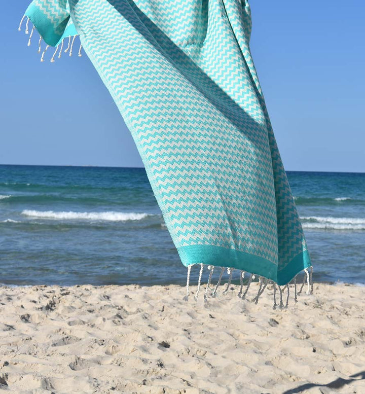 Fouta zigzag bleu vert  - 1