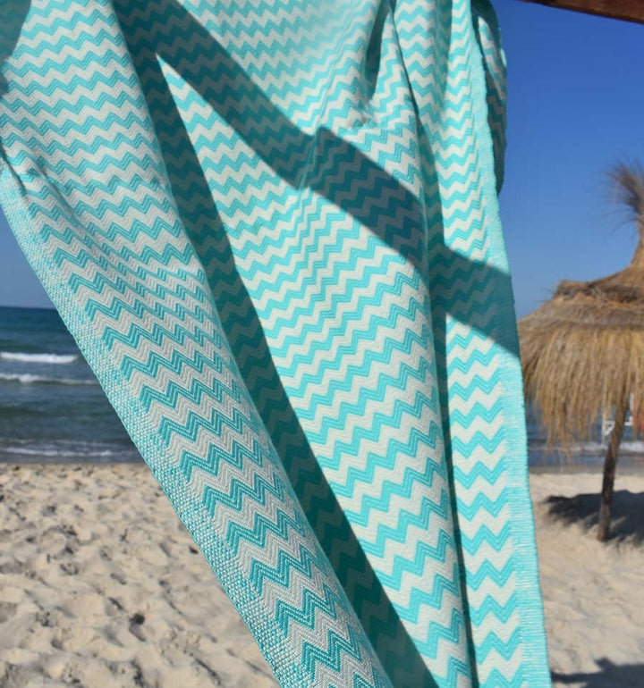 Fouta zigzag bleu vert  - 6
