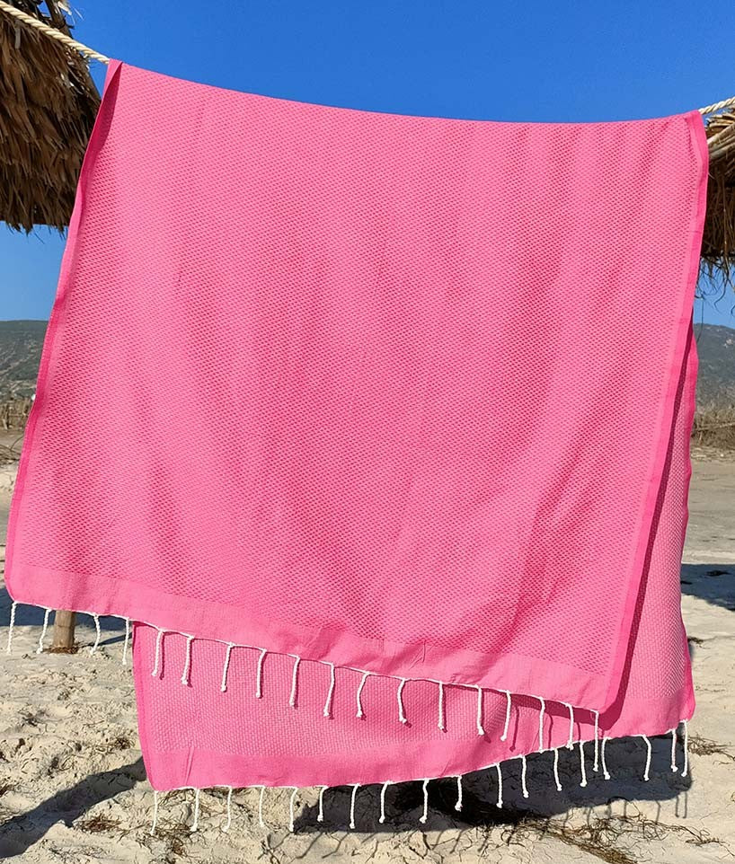 Serviette de plage unie rose tamatia Fouta Tunisia - 1