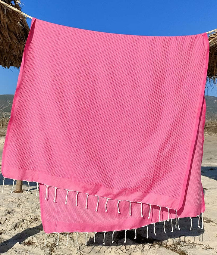 Serviette de plage unie rose tamatia Fouta Tunisia - 1