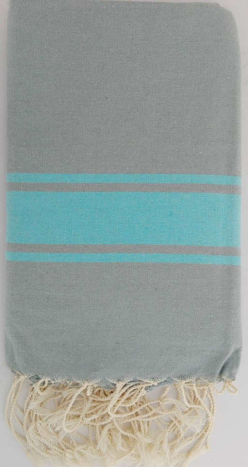 Fouta Plate vert sauge rayée turquoise 
