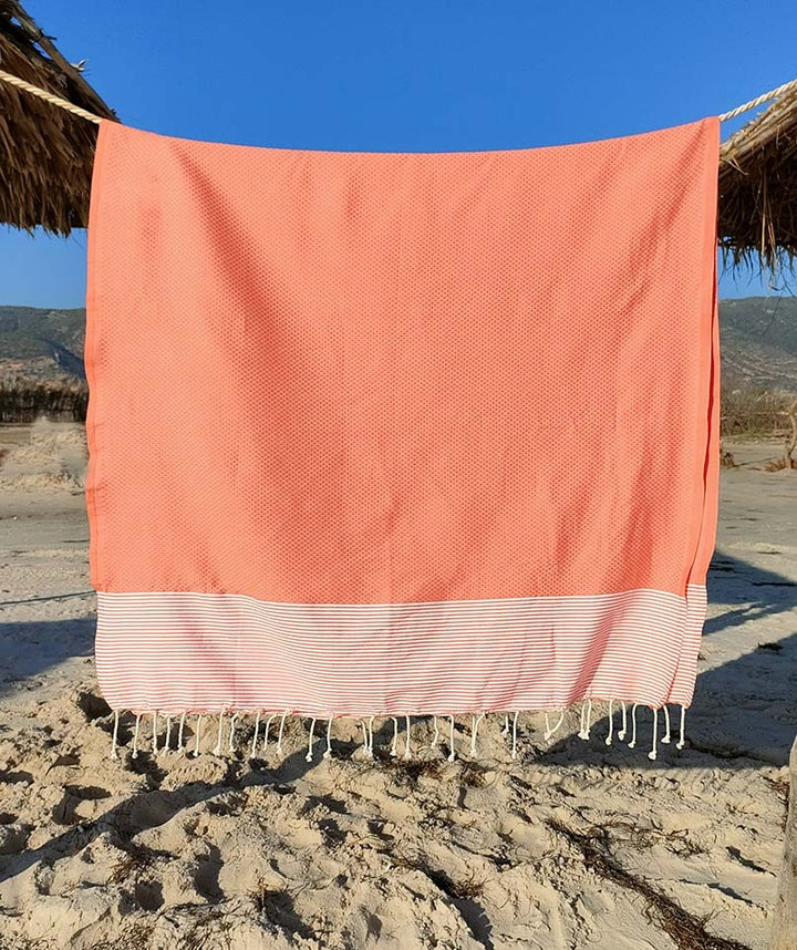 Fouta nid d'abeille corail Fouta Tunisia - 3