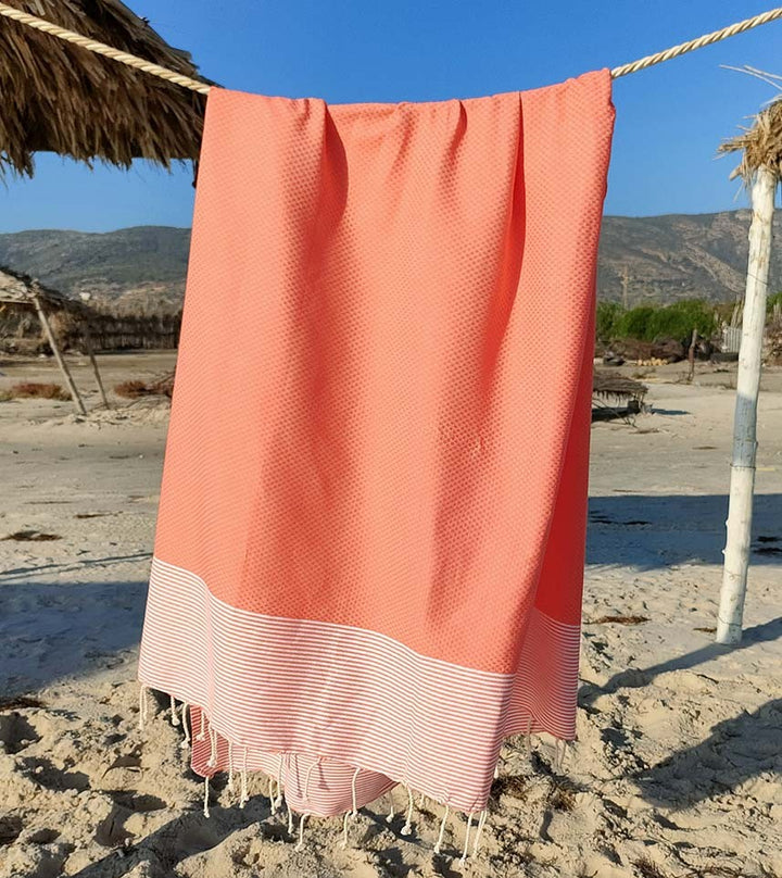 Fouta nid d'abeille corail Fouta Tunisia - 1