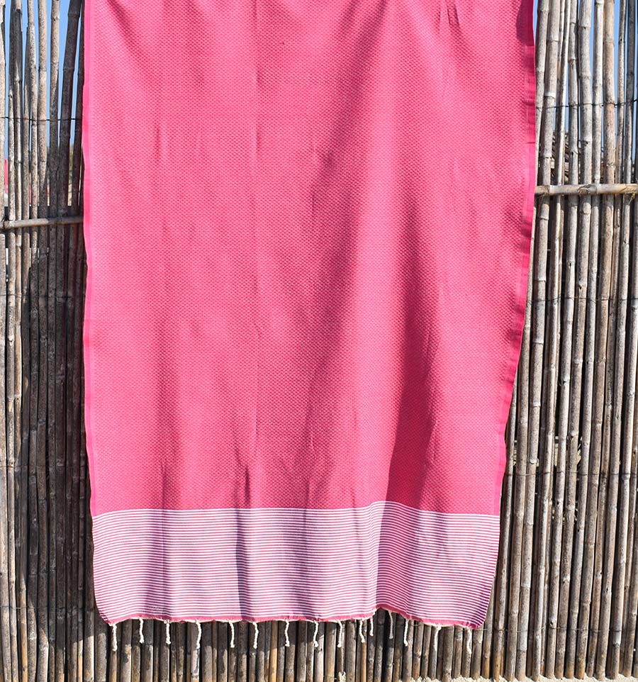 Fouta nid d'abeille rose carmine Fouta Tunisia - 3