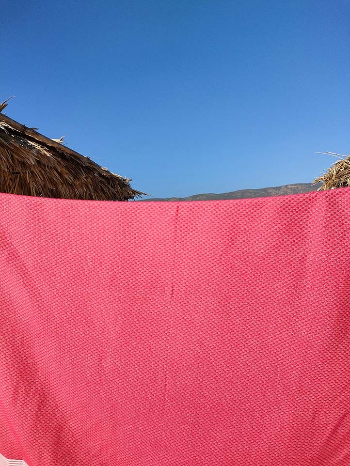 FOUTA NID D'ABEILLE fushia rayée blanc Fouta Tunisia - 4