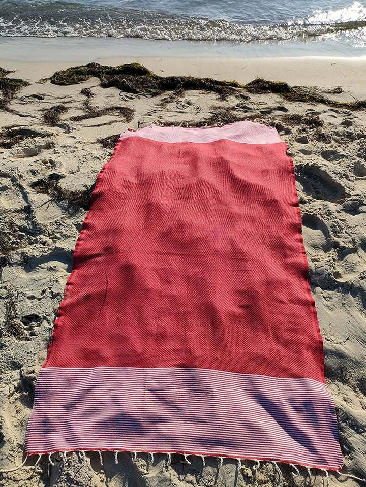 FOUTA NID D'ABEILLE Groseille rayée blanc Fouta Tunisia - 3