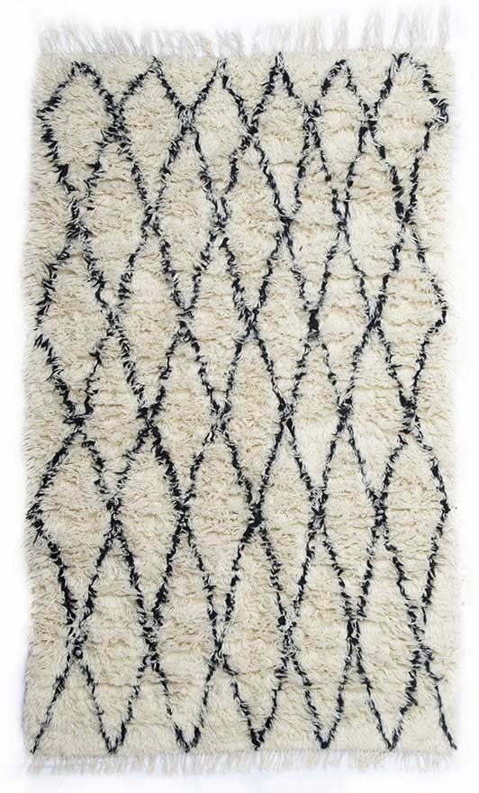 Tapis berbère 100 % pure laine de mouton en écru naturel Fouta Tunisia - 1