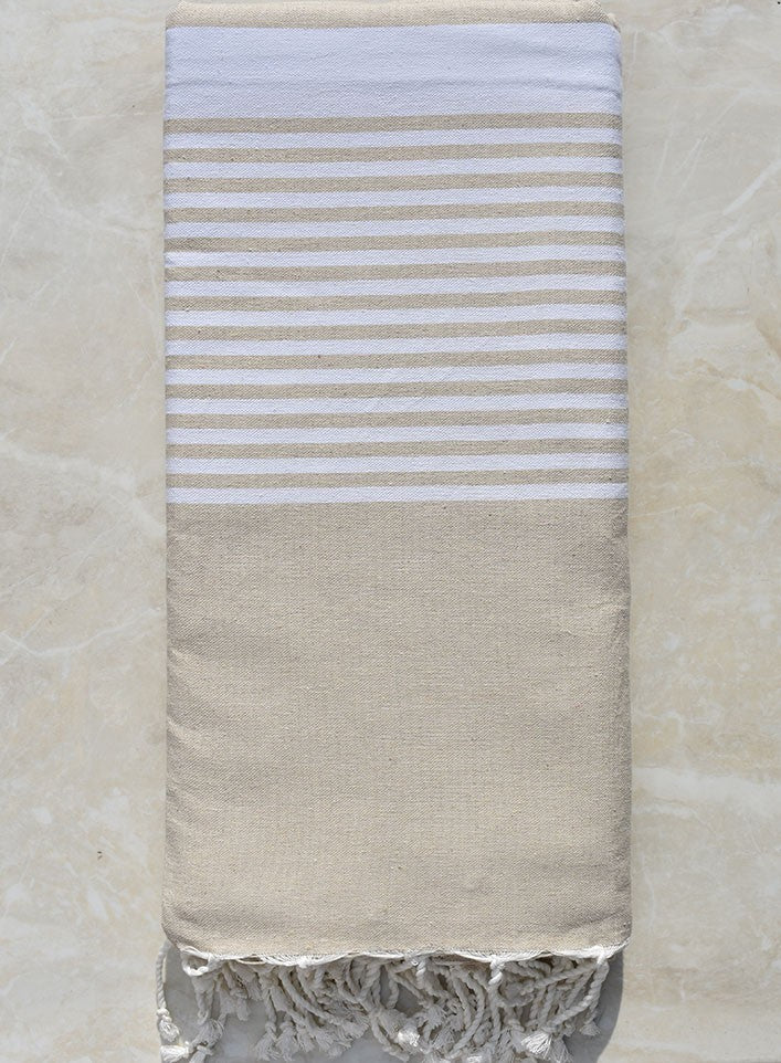 Jeté beige avec rayures Fouta Tunisia - 2