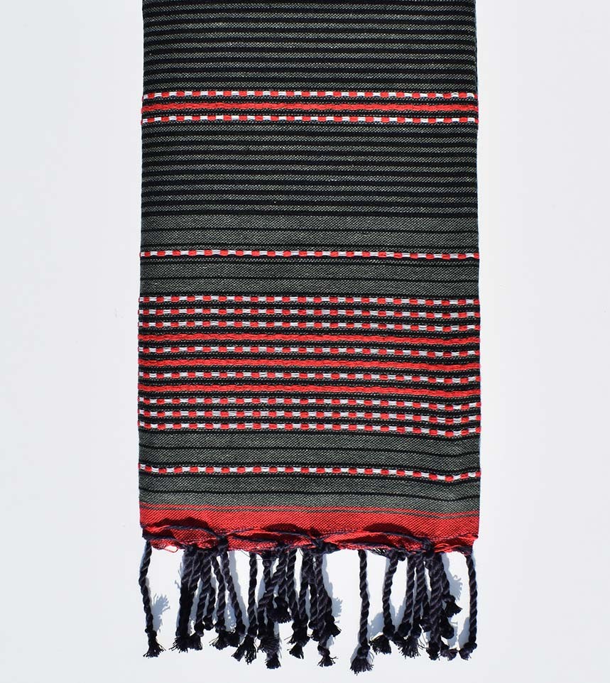 Fouta arabesque vert militaire, rouge et noire Fouta Tunisia - 1