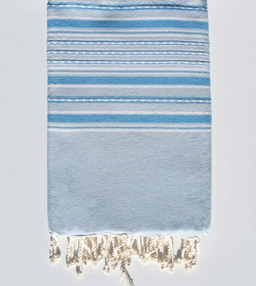 Fouta arabesque bleu clair rayée bleu Fouta Tunisia - 1