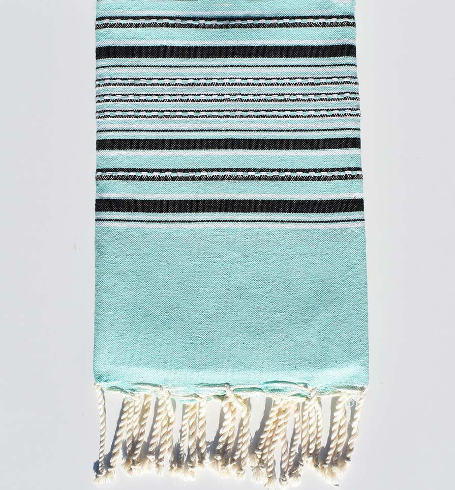 Fouta arabesque vert d'eau avec rayures noires Fouta Tunisia - 1