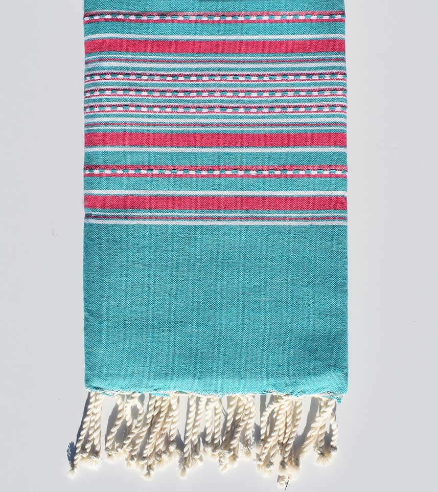 Fouta arabesque bleu sarcelle et rose Fouta Tunisia - 1