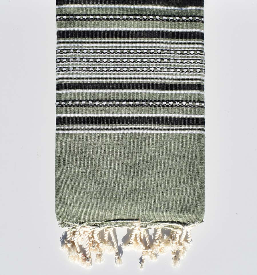 Fouta arabesque vert mousse rayée gris anthracite Fouta Tunisia - 1