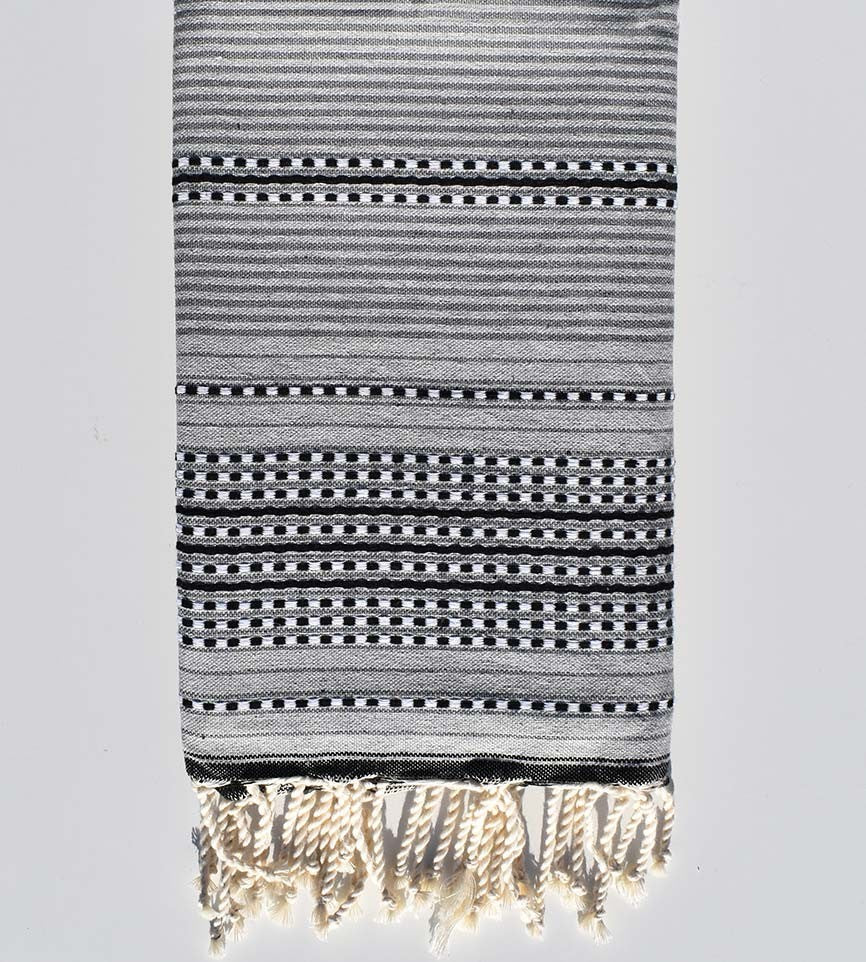 Fouta arabesque gris clair, gris et gris anthracite Fouta Tunisia - 1