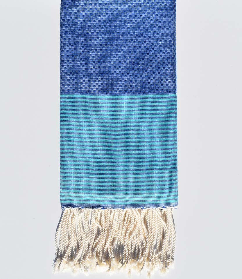 Fouta nid d'abeille bleu céruléum Fouta Tunisia - 1