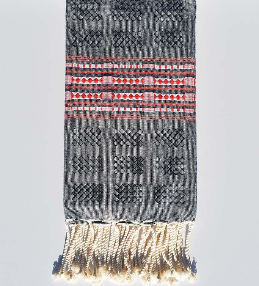 Fouta thalasso bleu nuit et rouge Fouta Tunisia - 1