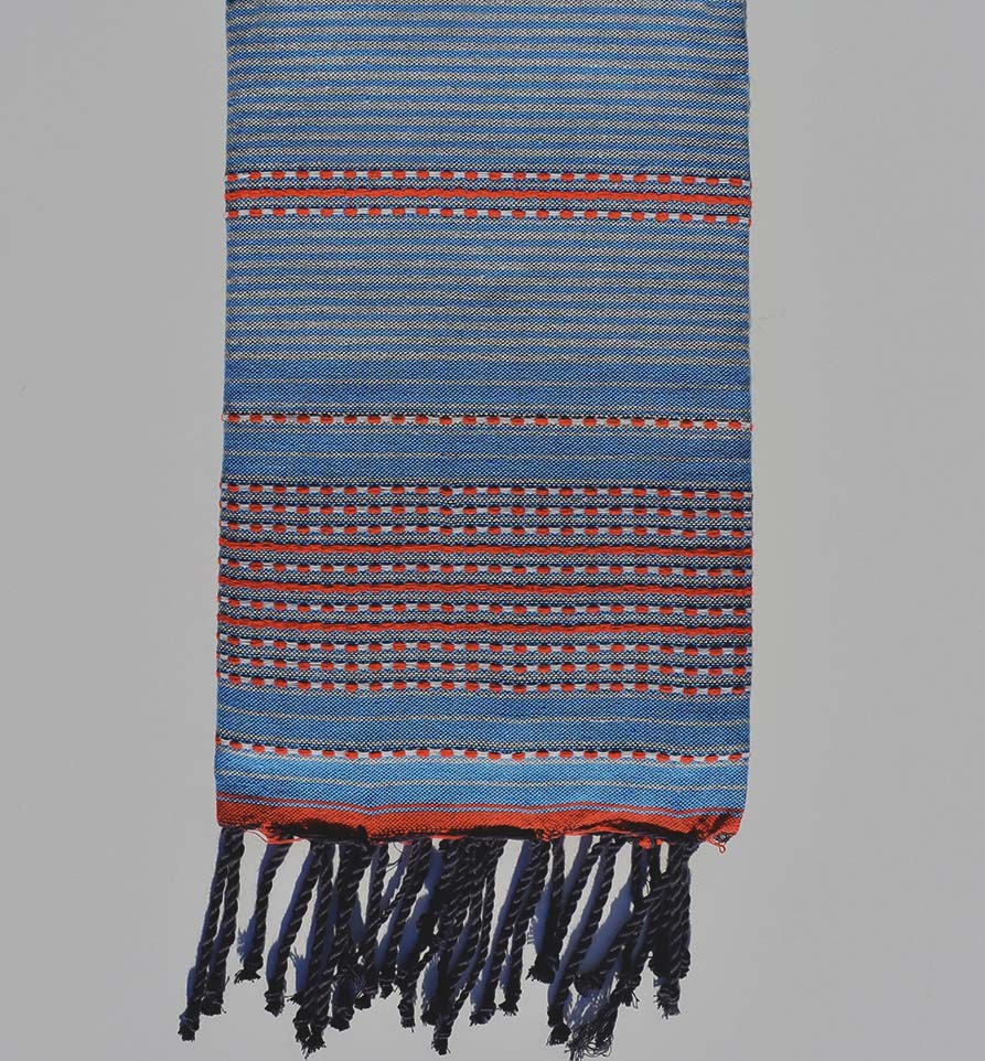 Fouta arabesque bleu, gris clair et rouge Fouta Tunisia - 2