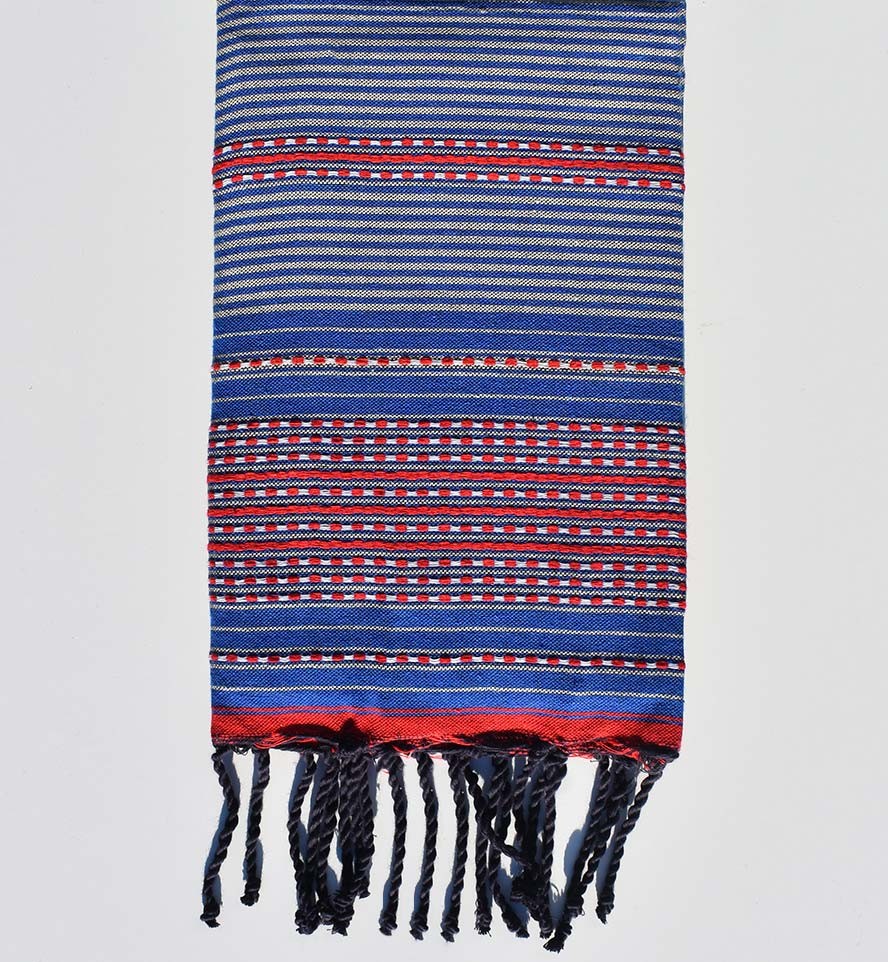 Fouta arabesque bleu, gris clair et rouge Fouta Tunisia - 1