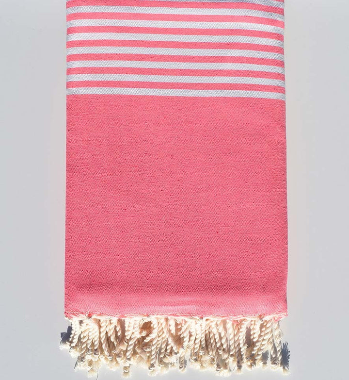 Jeté rose fluo rayée blanc Fouta Tunisia - 2