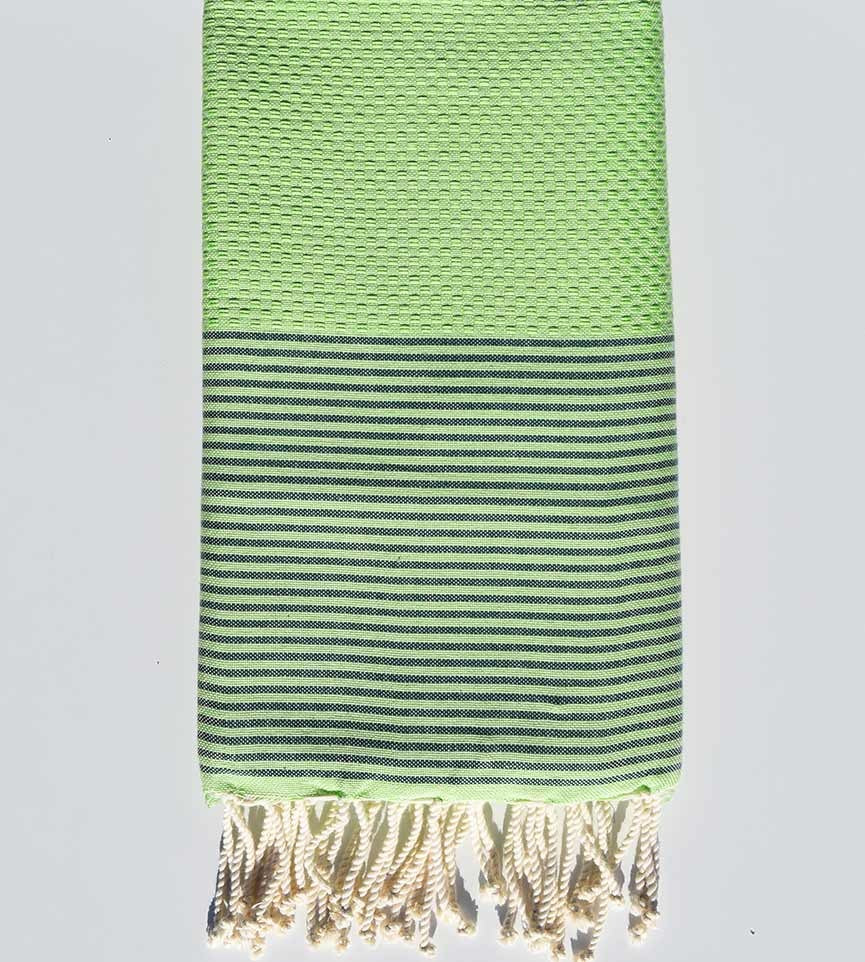 Fouta nid d'abeille vert clair avec rayures foncé Fouta Tunisia - 1