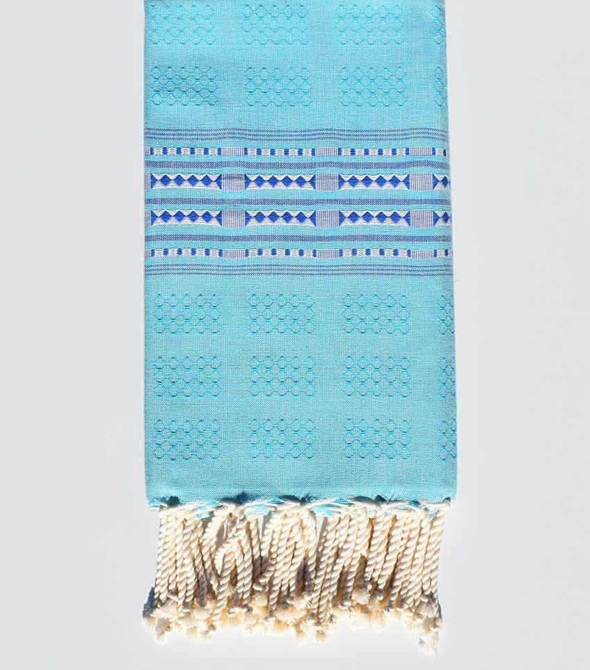 Fouta thalasso bleu clair avec motifs bleu Fouta Tunisia - 2