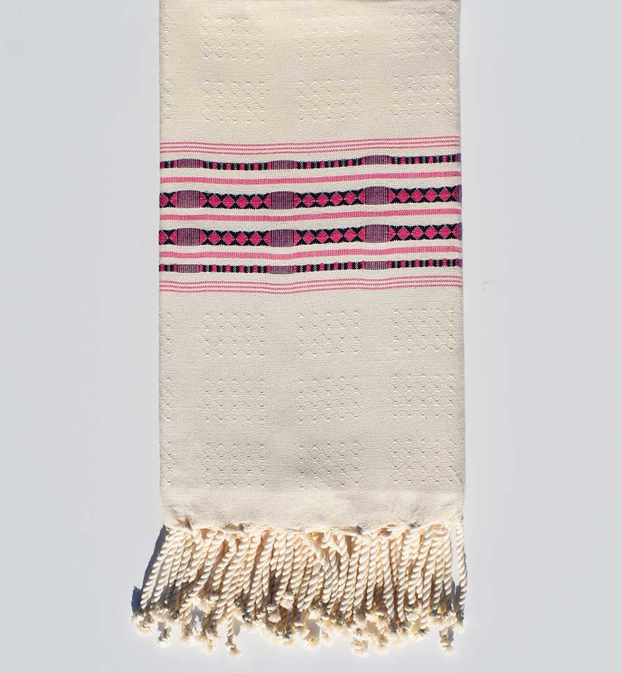 Fouta thalasso blanc crème et rose Fouta Tunisia - 1
