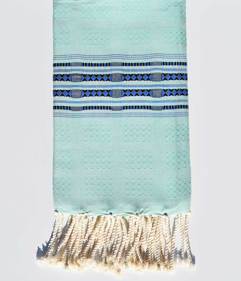Fouta thalasso vert d'eau avec motifs bleu Fouta Tunisia - 2
