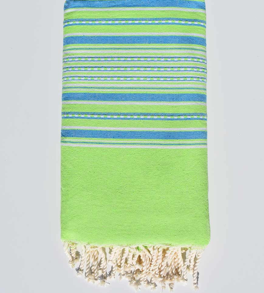 Jeté vert fluo avec rayures bleu Fouta Tunisia - 1