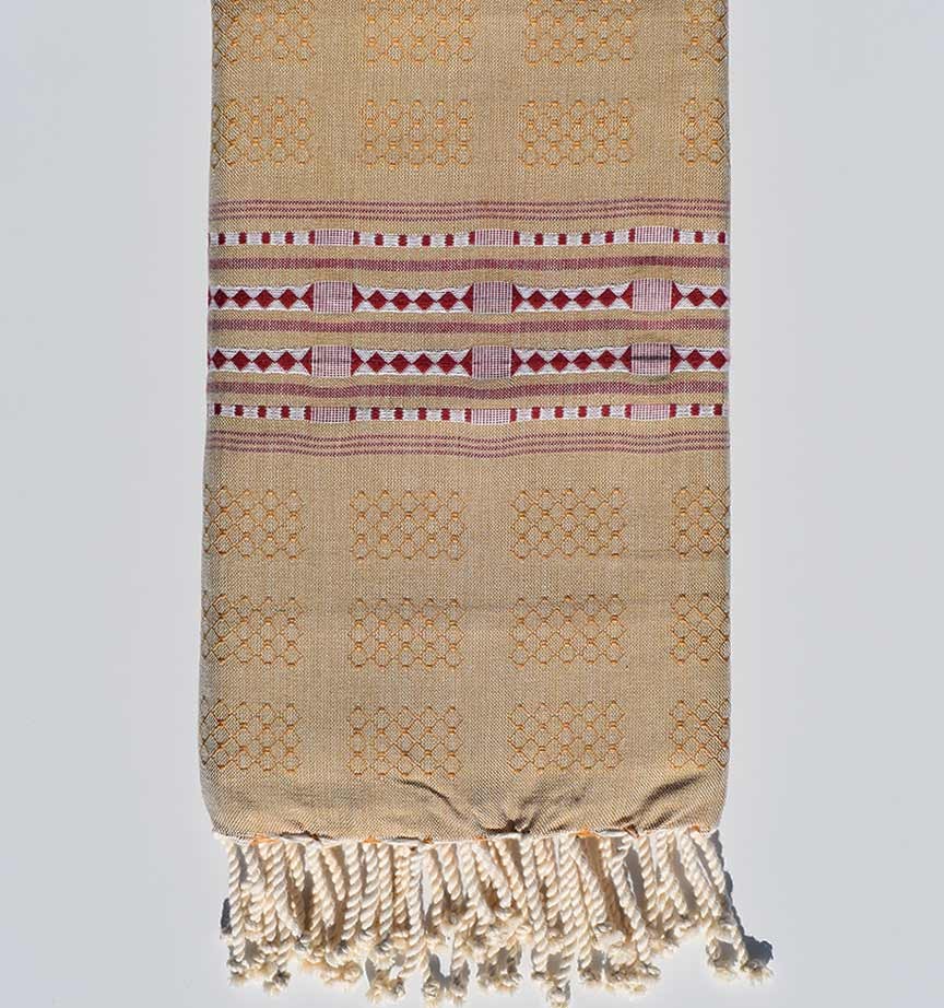 Fouta thalasso jaune ocre avec motifs Fouta Tunisia - 1