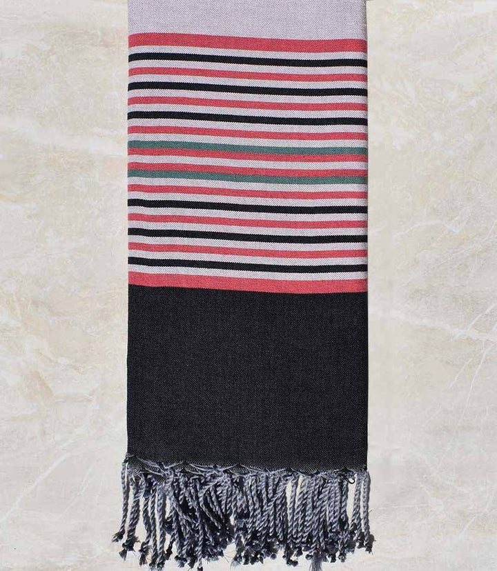 Jeté rose bébé avec rayures noir, vert et incarnat Fouta Tunisia - 1