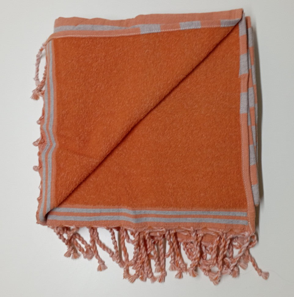 Fouta orange et gris doublée éponge Fouta Tunisia - 4