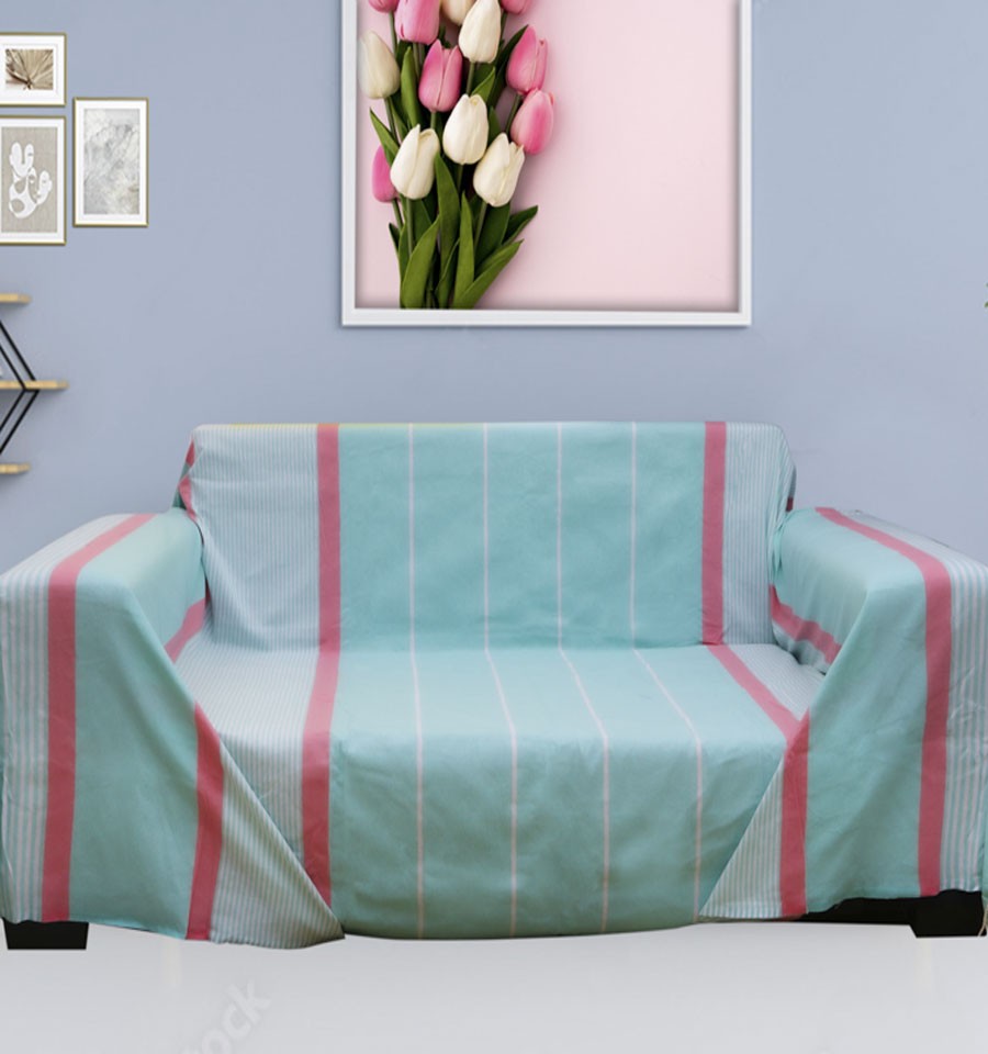 Jeté vert d'eau avec rayures blanche et rose Fouta Tunisia - 1