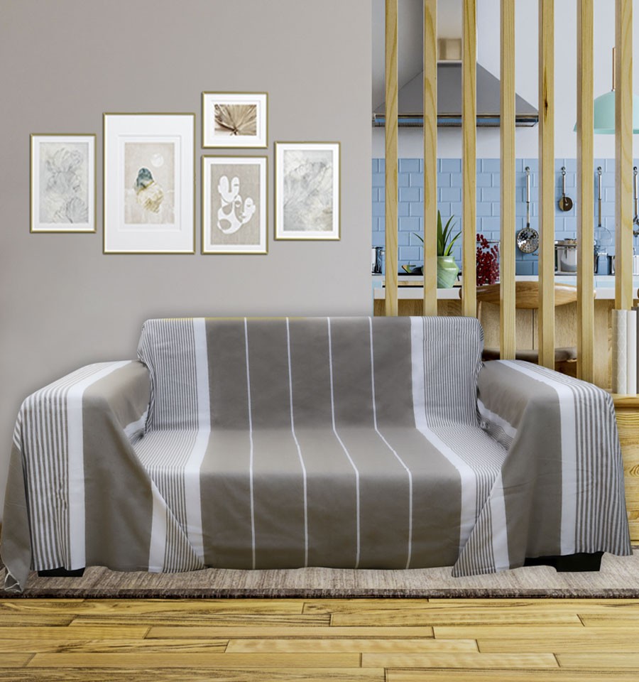 Jeté taupe avec rayures Fouta Tunisia - 1