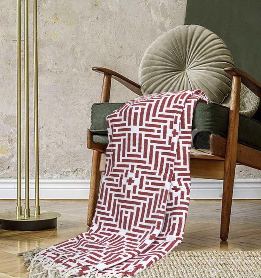 Jeté Rouge cardinal 1.94m*2.8m Fouta Tunisia - 1