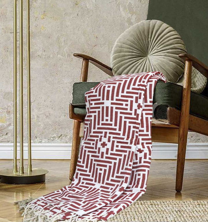 Jeté Rouge cardinal 1.94m*2.8m Fouta Tunisia - 1