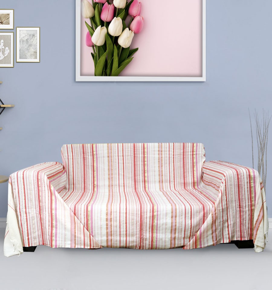 Jeté fadhila blanc crème clair et rose incarnat Fouta Tunisia - 1