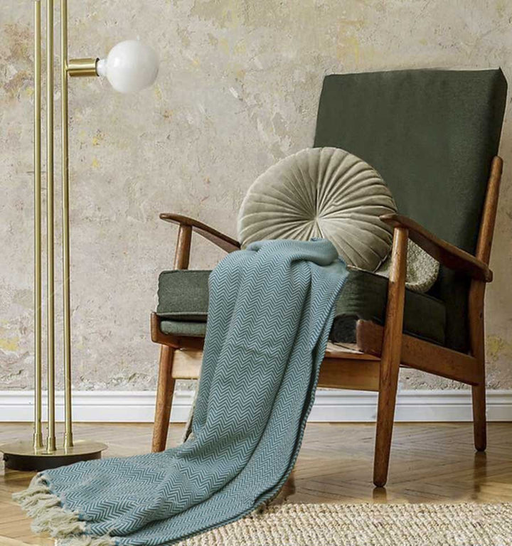 Plaid bleu canard Fouta Tunisia - 1