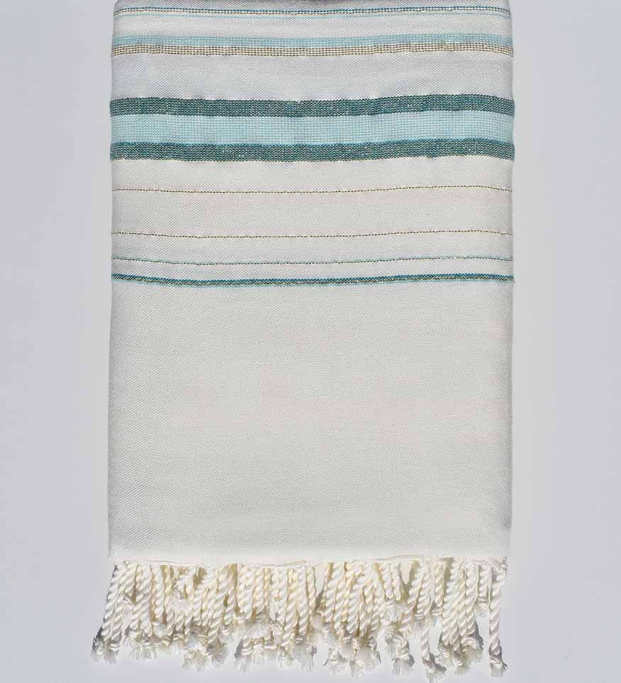 Jeté de canapé fadhila blanc, canard et vert d'eau avec lurex Fouta Tunisia - 1