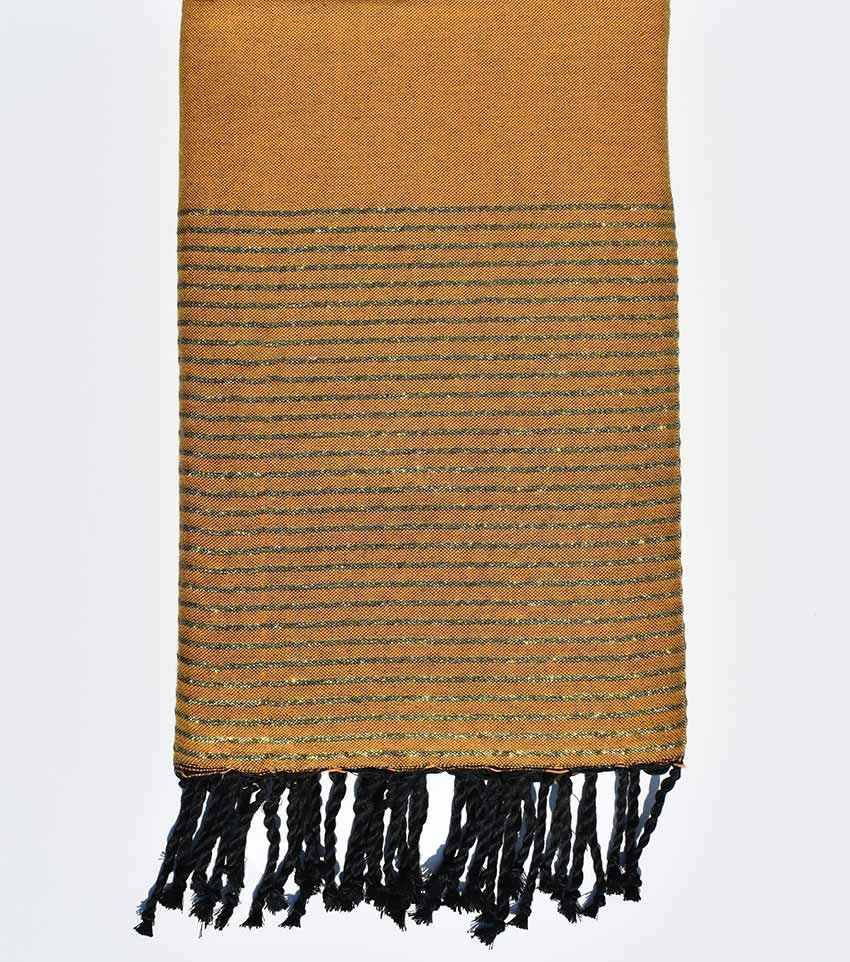 Jeté jaune moutarde avec lurex doré Fouta Tunisia - 1