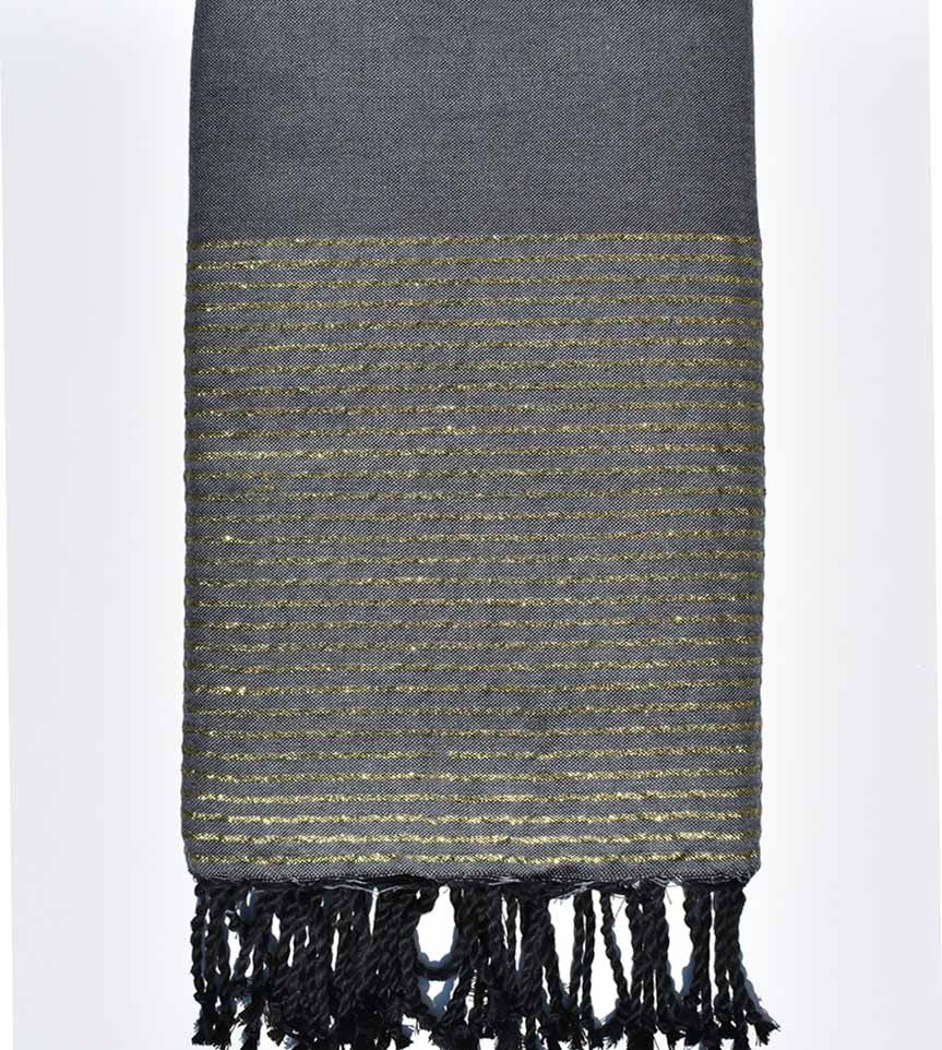 Jeté de canapé gris moyen avec lurex doré Fouta Tunisia - 1