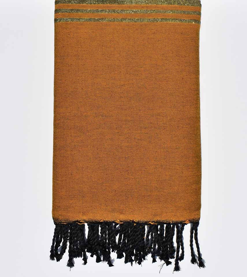 Jeté jaune moutarde avec lurex doré Fouta Tunisia - 1