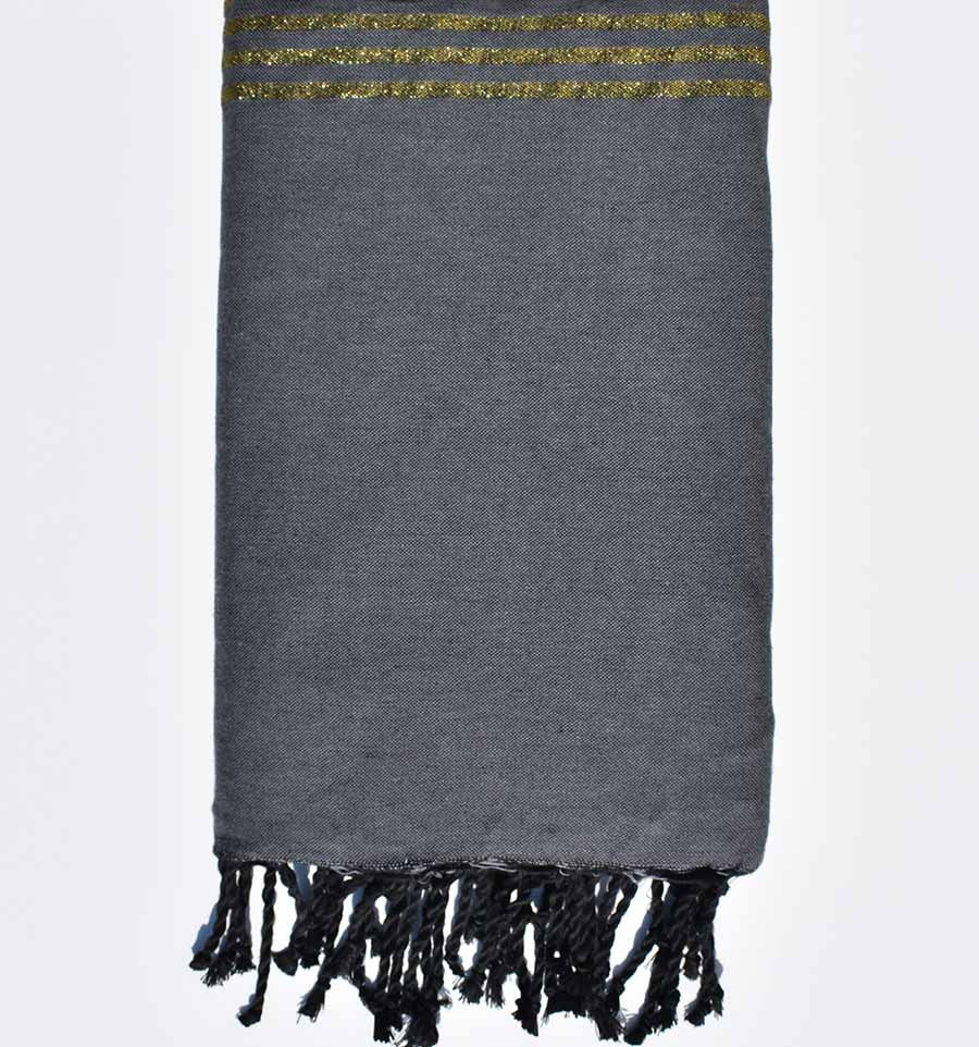 Jeté gris ardoise au fil lurex doré Fouta Tunisia - 1